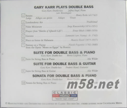 Double Bass蓋瑞.卡爾 低音提琴感應 HDAD專輯背面圖片