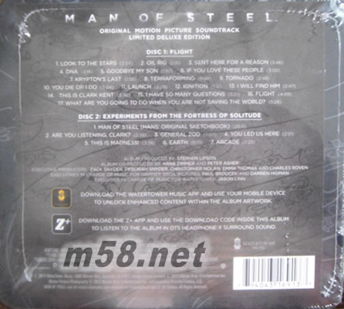 MAN OF STEEL 超人 OST 鐵盒裝特別版專輯背面圖片