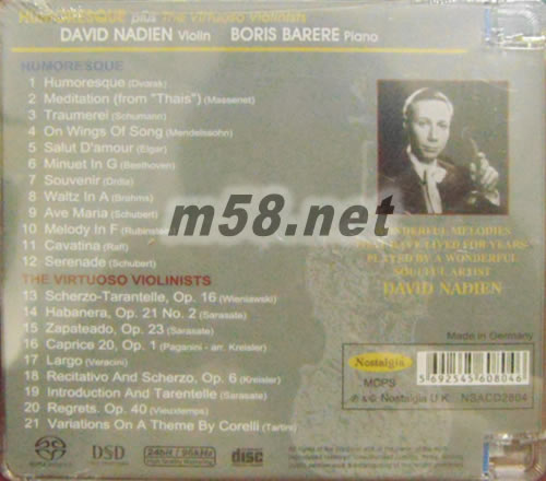 藍色小提琴 終極發燒版 HUMORESQUE AND THE WORLD S MOST POPULAR VIOLIN SOLOS SACD (UK版)專輯背面圖片