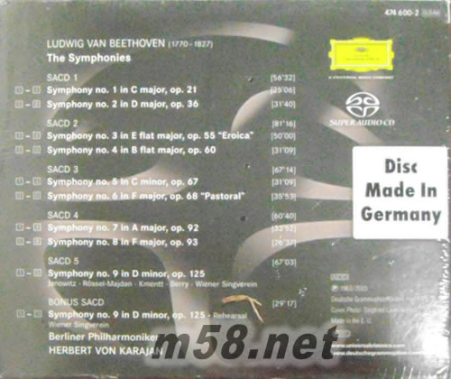 BEETHOVEN SYMPHONIES 貝多芬交響曲SACD套裝(德版)專輯背面圖片