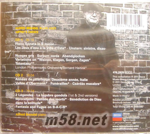 ALFRED BRENDEL:LISZT 布蘭德爾演繹李斯特鋼琴作品(古典愛好者必備)專輯背面圖片