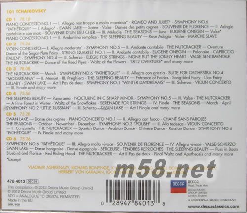 Tchaikovsky 101柴可夫斯基名曲101 101古典系列6CD套裝專輯背面圖片