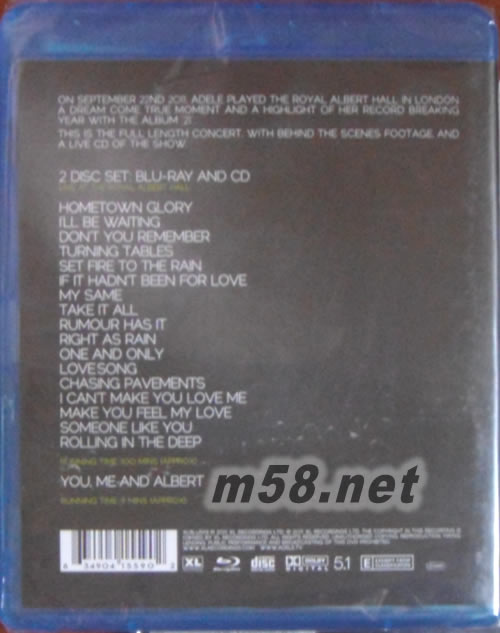 Live At The Royal Albert Hall ( Blu-ray 藍光DVD+ CD)(歐版)專輯背面圖片