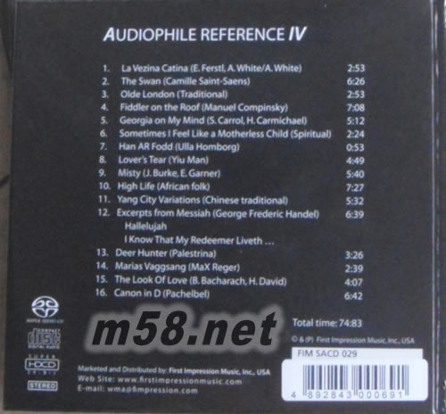 AUDIOPHILE REFERENCE IV SACD專輯背面圖片
