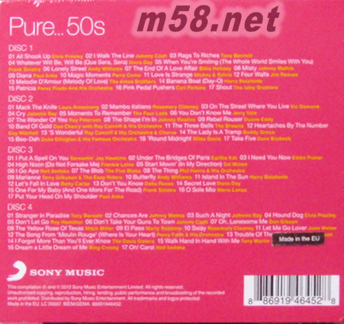 Pure...50s純50金曲 (4CD套裝歐版)專輯背面圖片