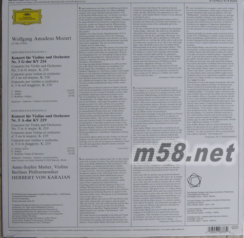 Mozart: Violin Concerto #3 & #5 黑膠專輯背面圖片