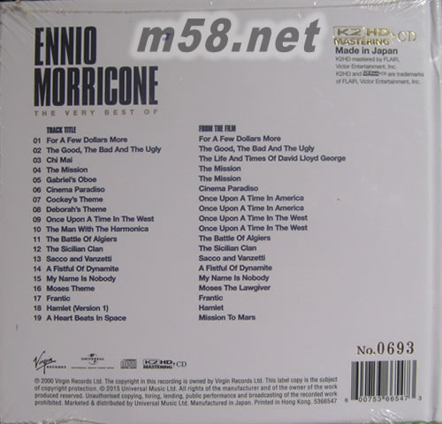 THE VERY BEST OF ENNIO MORRICONE K2HD專輯背面圖片