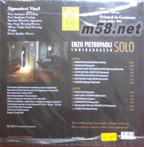爵士低音大提琴獨奏 Enzo Pietropaoli Contrabasso Solo 黑膠專輯背面圖片