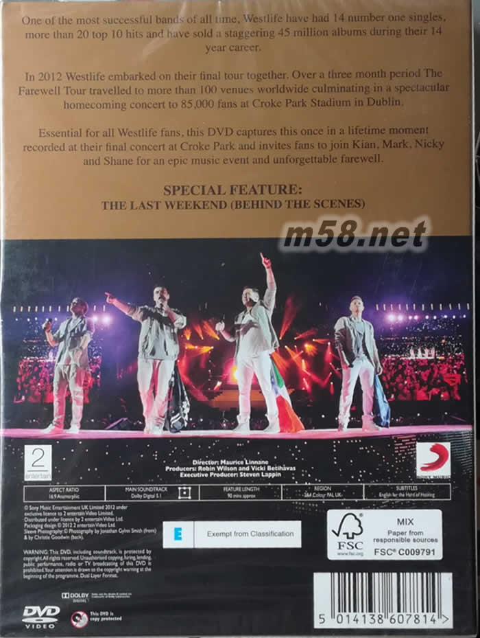 告別演唱會 The Farewell Tour - Live At Croke Park 金色封面(歐版)專輯背面圖片