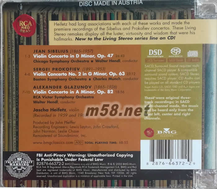 海菲茲 HEIFETZ concertos 拉威爾 波萊羅 西班牙舞曲 LIVING STEREO 立體聲名盤 SACD特惠專輯背面圖片