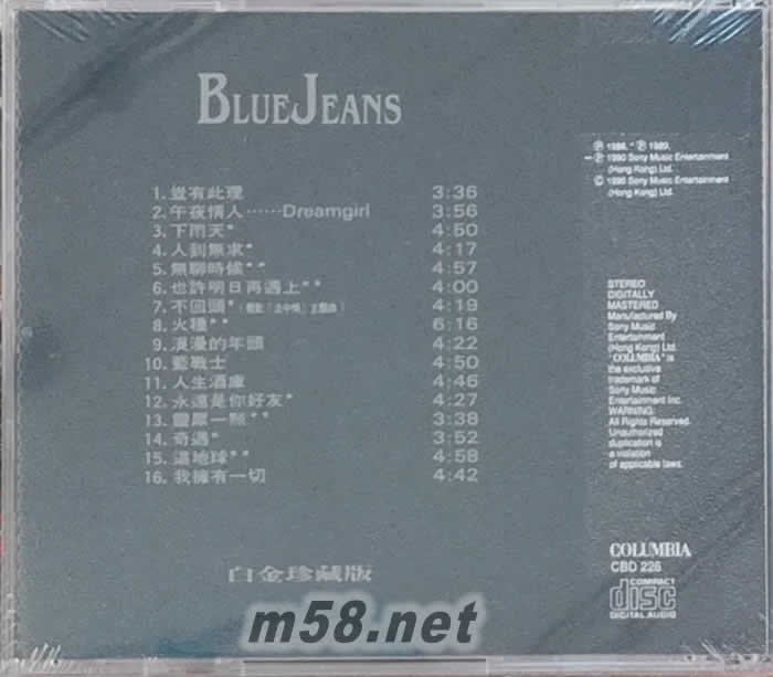 Blue Jeans 白金珍藏版(SONY日本限量版CD)專輯背面圖片