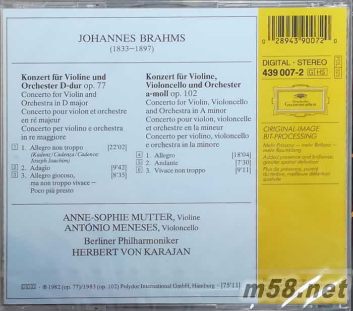 Brahms: Violin Concertos勃拉姆斯:小提琴協奏曲(金裝卡拉揚)專輯背面圖片