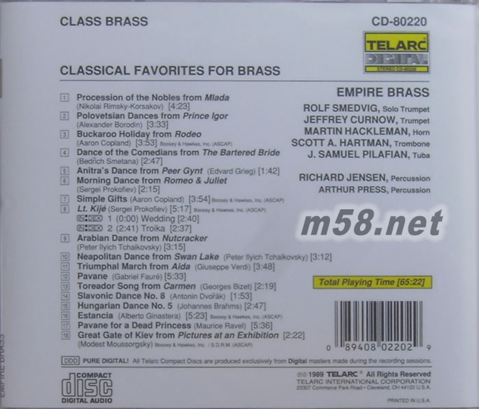 Empire Brass 著名古典銅管樂作品帝皇銅管樂團專輯背面圖片