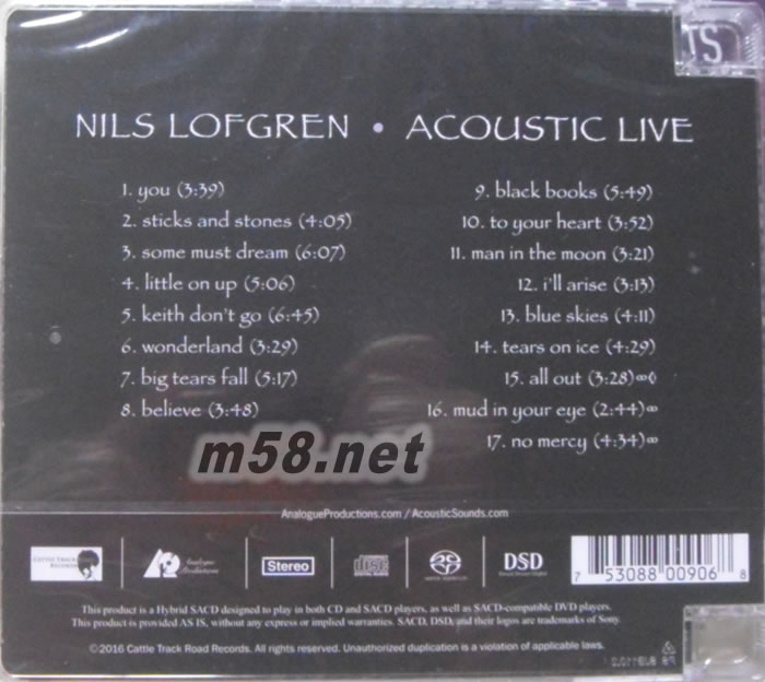 尼爾斯洛夫格林 現場音樂會Acoustic Live 爵士民謠 SACD 劉漢盛推介專輯背面圖片