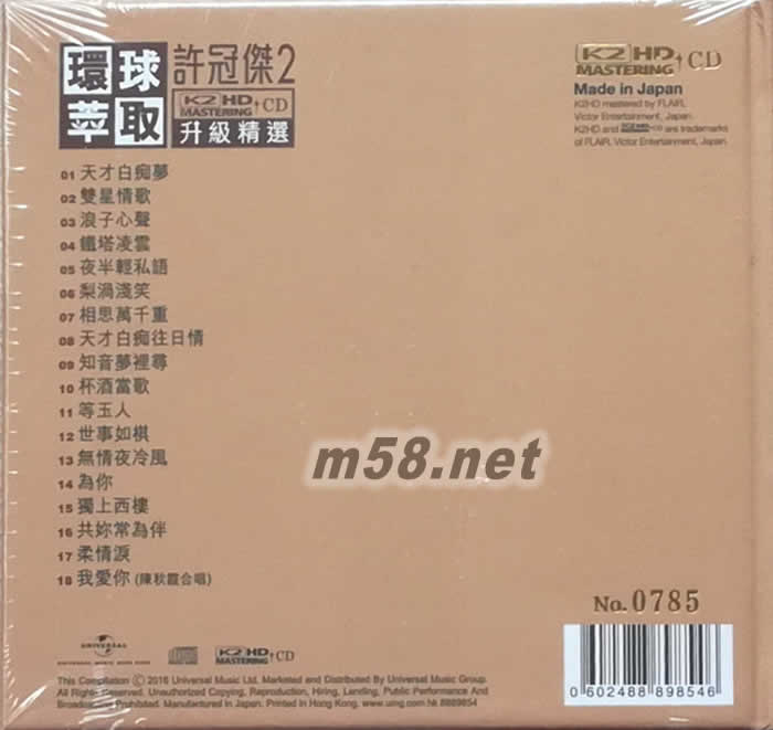 許冠杰 2 - 日本壓制 升級精選 K2HD專輯背面圖片