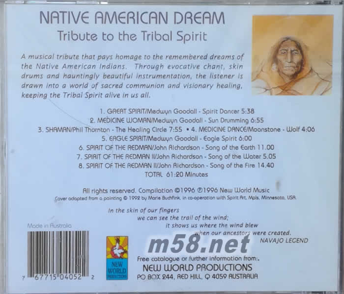 Native American Dream美國夢 TRIBUTE TO THE TRIBAL SPIRIT專輯背面圖片