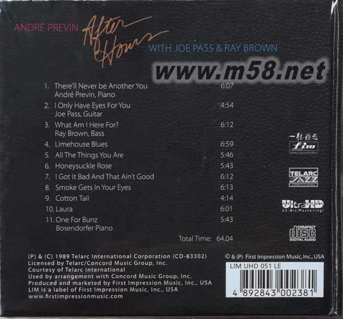 ANDRE PREVIN: RAY BROWN: JOE PASS 搖滾遇上爵士 大提琴與吉它 ULTRAHD 限量版專(zhuān)輯背面圖片