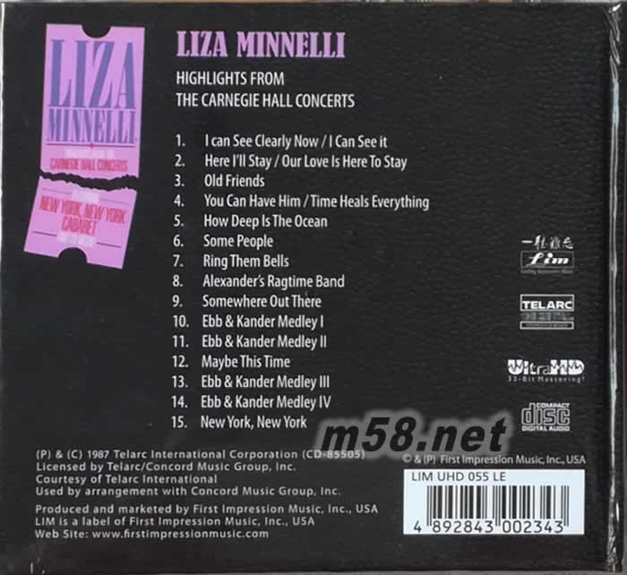 NIGHLIGHTS FROM THE CARNEGIE HALL OCNCERTS UltraHD限量版專輯背面圖片