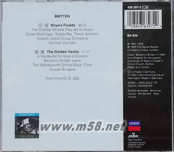 布里頓:諾亞方舟 NOYE’S FLUDDE THE GOLDEN VANITY(古典愛好者必備)專輯背面圖片