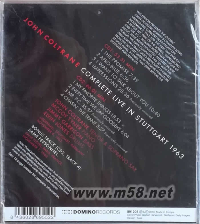 COMPLETE LIVE IN STUTTGAT 1963 爵士薩克斯大師在斯圖加特的現(xiàn)場(chǎng)演出(爵士大師五星系列)專輯背面圖片