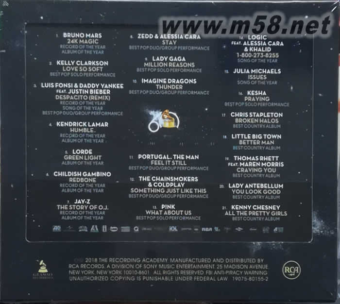 2018 Grammy Nominees 2018年葛萊美的喝彩專輯背面圖片