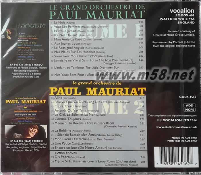 保羅莫里哀 - 華麗樂章 VOLUMES 1& 2專輯背面圖片