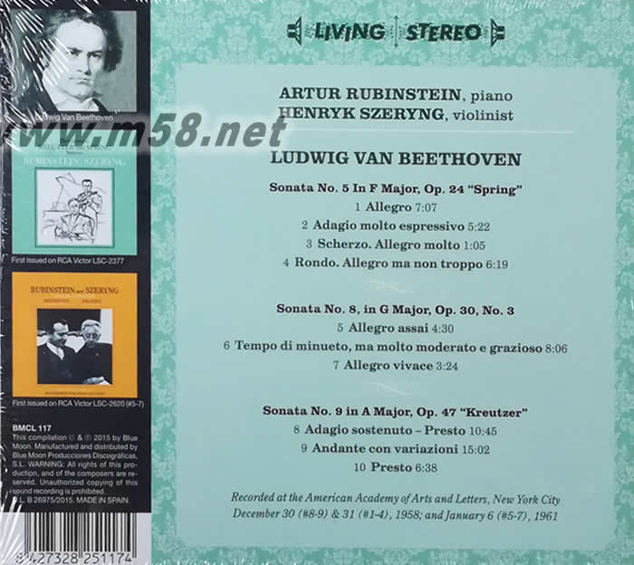 Rubinstein Szeryng Beethoven Sonatas for Violin and Piano 小提琴與鋼琴專輯背面圖片
