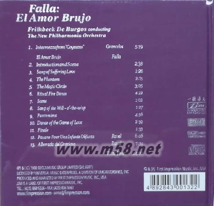 魔法師的愛情FALLA EL AMOR BRUJO K2HD(紫色封面)專輯背面圖片