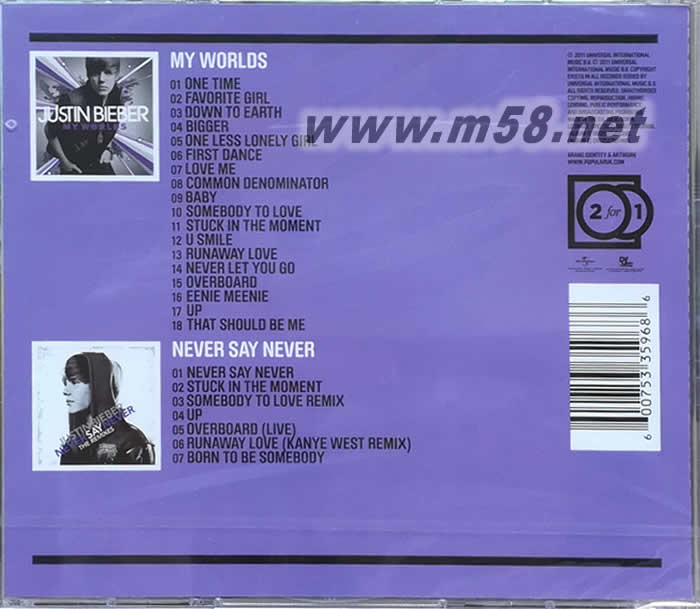 MY WORLD+Never Say Never (二合一紫色封面)專輯背面圖片