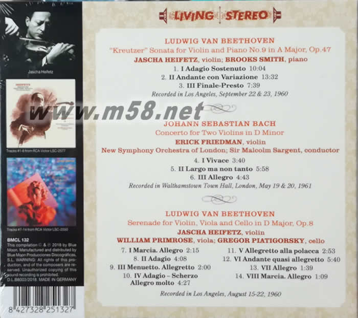 Bach Concerto For Two Violins Heifetz (海飛茲) 和Erick Friedman (弗里德曼)專輯背面圖片