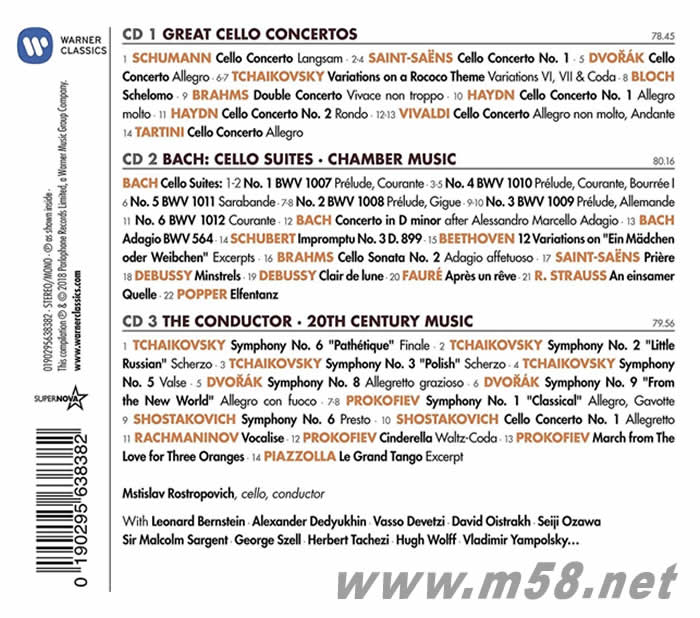 50 BEST ROSTROPOVICH 羅斯托波維奇最佳五十精選 (3CD)專輯背面圖片