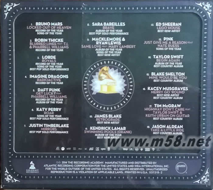 2014 GRAMMY NOMINEES 2014葛萊美的喝采(美版)專輯背面圖片