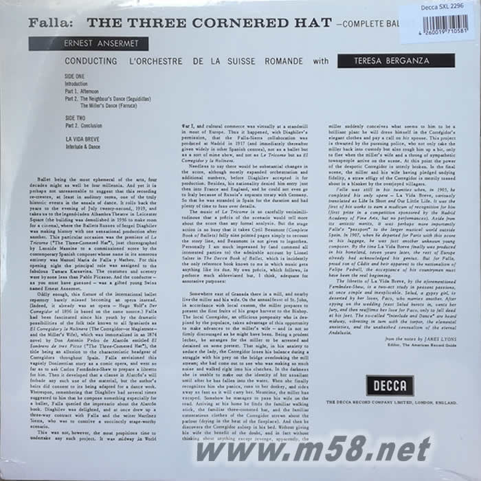 The Three Corner Hat 法雅:三角帽(名盤一百)黑膠專輯背面圖片