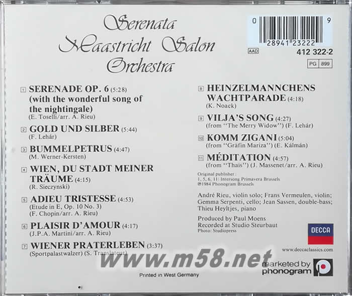 SERENATA 夜鶯小夜曲 (古典愛好者必備)專輯背面圖片