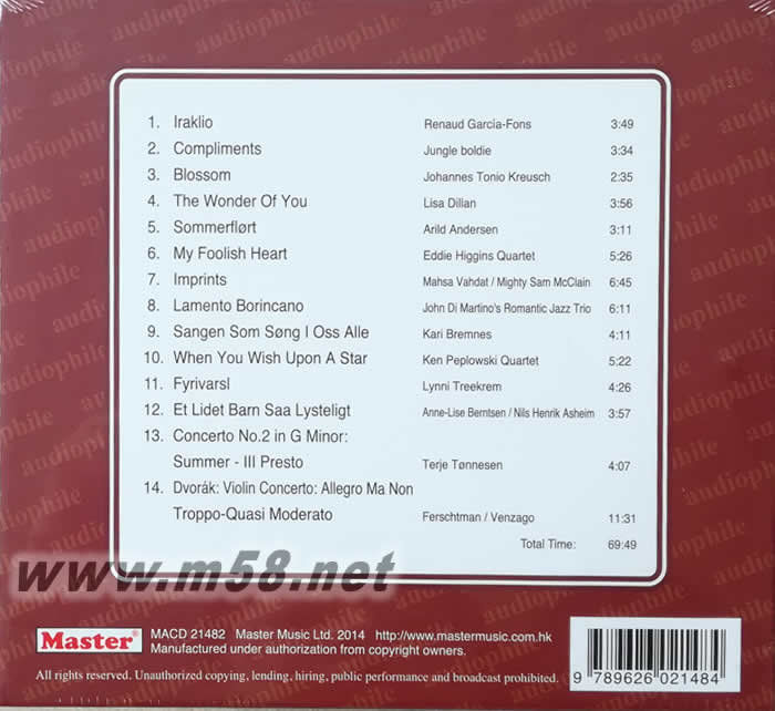 明達頂級發燒精選 MASTER SUPERIOR 2014 劉漢盛推介專輯背面圖片