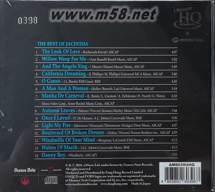 BEST OF JACINTHA 精選 UHQCD專輯背面圖片