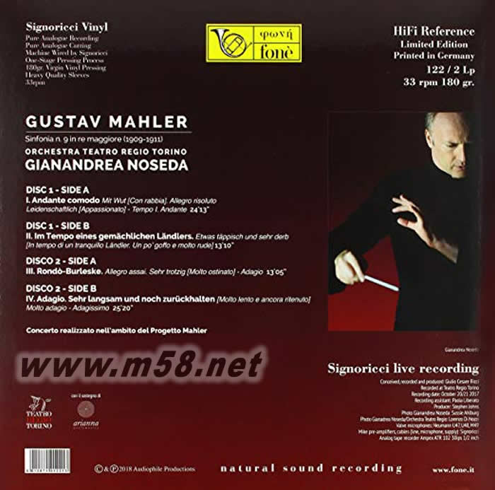 馬勒:D大調第九交響曲 Mahler : Sinfonia nr.9 in re maggiore 黑膠專輯背面圖片