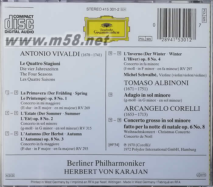 Vivaldi: The Four Seasons 維瓦爾第:四季專(zhuān)輯背面圖片