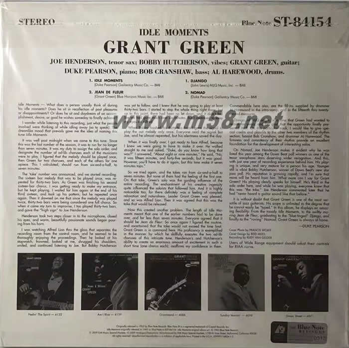 IDLE MOMENTS 180g 33RPM LP 黑膠 限量版專輯背面圖片