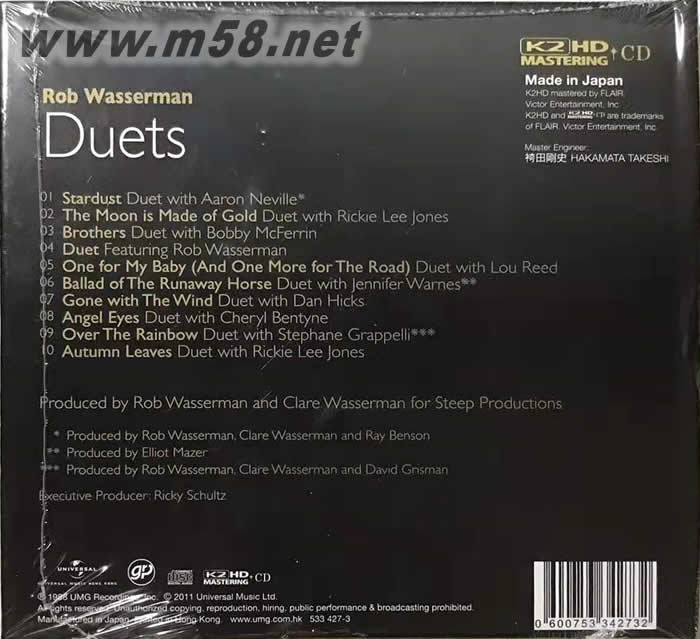 DUETS 絕頂之作大提琴 環球K2HD黑色封面專輯背面圖片