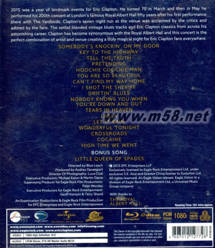 SLOWHAND AT 70 LIVE AT THE ROYAL ALBERT HALL 皇家亞伯廳音樂會 BD專輯背面圖片