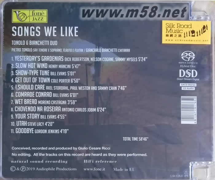 PIETRO TONOLO SONGS WE LIKE 我們鐘愛的歌曲 薩克斯與吉它 SACD專輯背面圖片