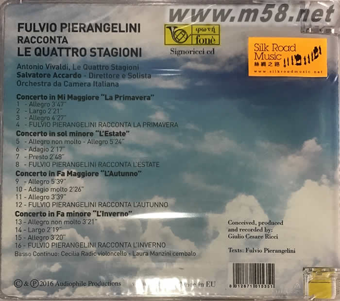 阿卡多與意大利室樂團 [富爾維奧‧彼亞蘭之里尼記敘的 四季 Salvatore Accardo & Orchestra da Camera Italiana Fulvio Pierangelini Racconta Le Quattro Stagioni專輯背面圖片