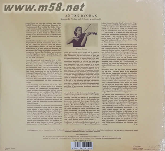 德沃夏克 小提琴協奏曲 180g 33RPM LP 黑膠專輯背面圖片
