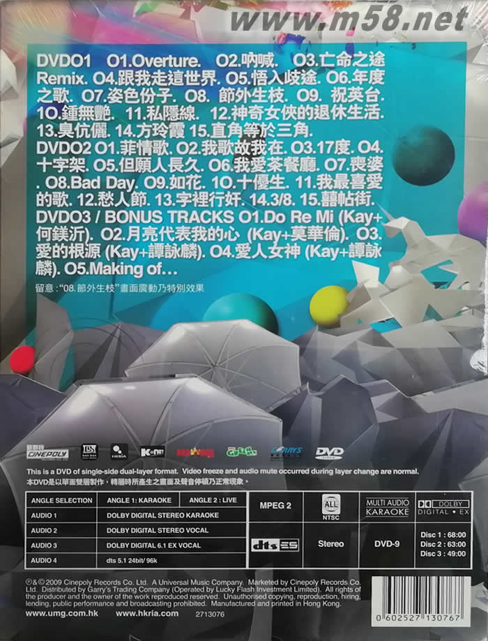 好多謝安琪“吶喊”演唱會2009 Karaoke DVD專輯背面圖片