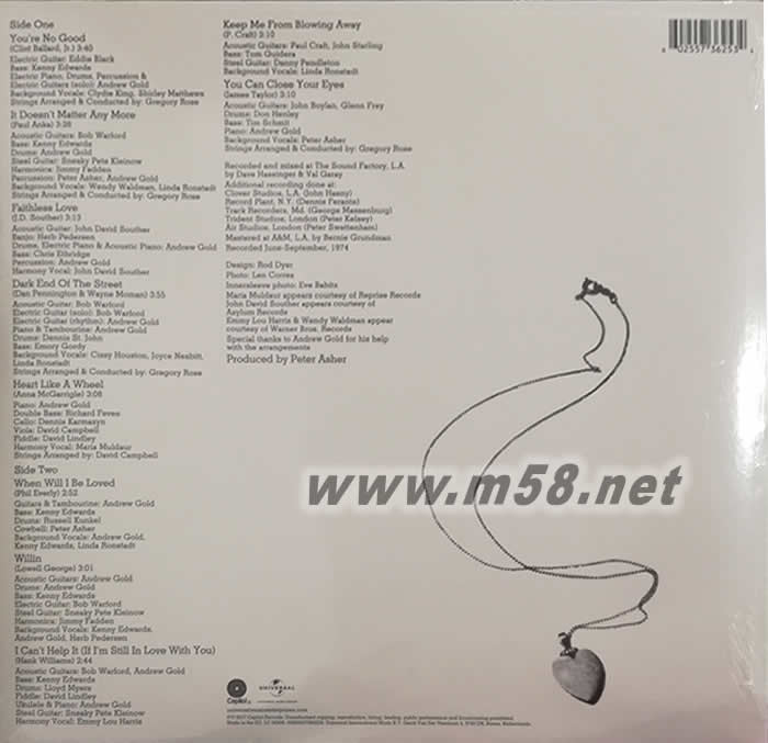 美國鄉村搖滾天后 Heart Like A Wheel 180g 33RPM LP 黑膠專輯背面圖片