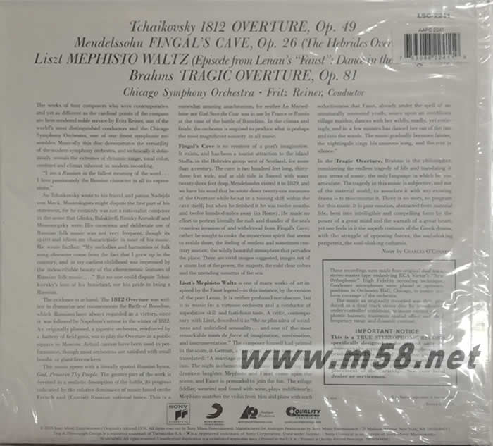 柴可夫斯基 1812序曲 TCHAIKOVSKY: 1812 OVERTURE 200g 33RPM LP 黑膠專輯背面圖片