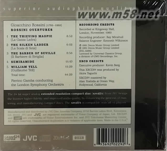 ROSSINI OVERTURES PIERINO GAMBA ISO 羅西尼 序曲 XRCD專輯背面圖片