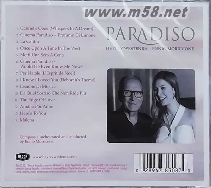 PARADISO Sings Ennio Morricone 海莉: 天堂美聲 - 顏尼歐莫利克奈(古典愛好者必備)專輯背面圖片