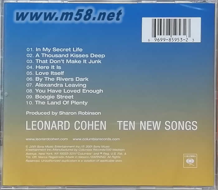 Ten New Songs 10首新歌 美版 李歐納孔Leonard Cohen專輯背面圖片